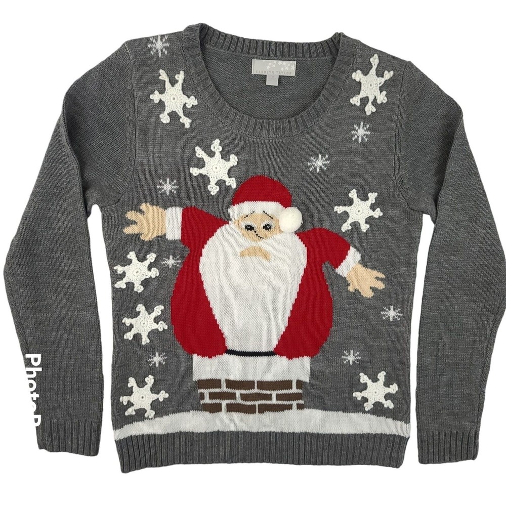 Carolyn Taylor Womens Medium Santa Chimney Ugly Christmas Sweater Snowflake